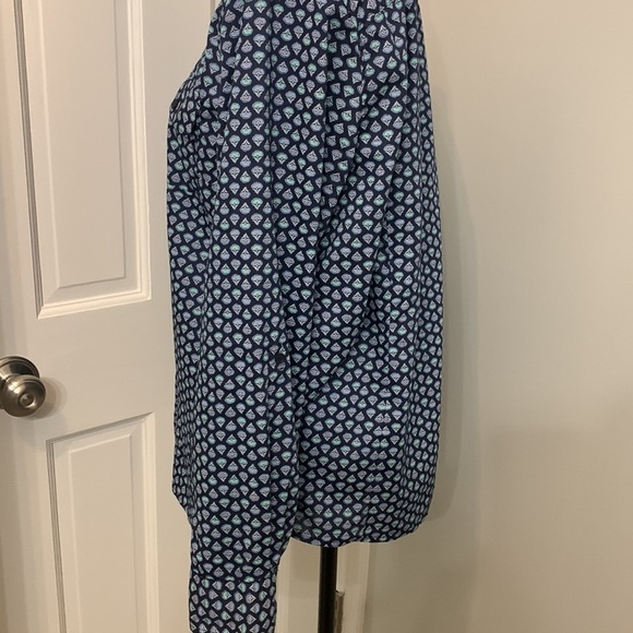 Talbots LP cotton long sleeve button up blouse blue green and purple print - Picture 4 of 6